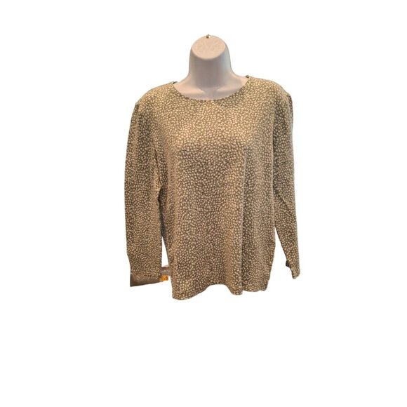 Croft and Barrow Long Sleeve Classic Tee Womens Medium Green White Pattern - Picture 1 of 9